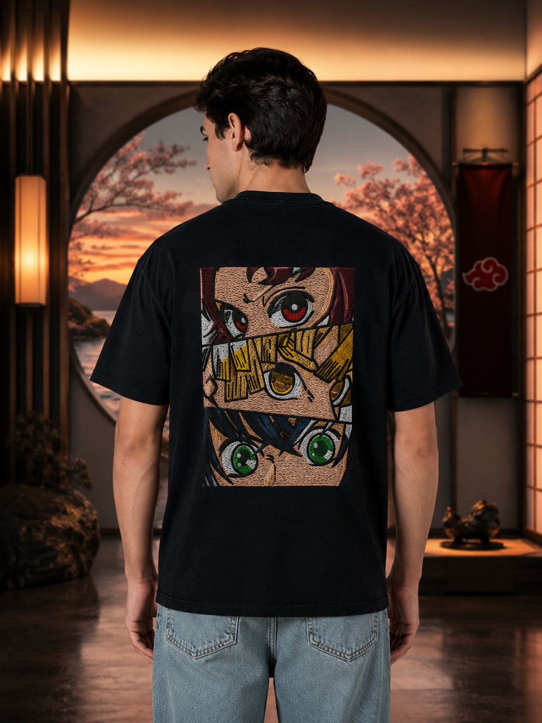 ANIME TRIO EYES Premium 3D Embroidered Regular Fit T-Shirt | ZAIVIQ